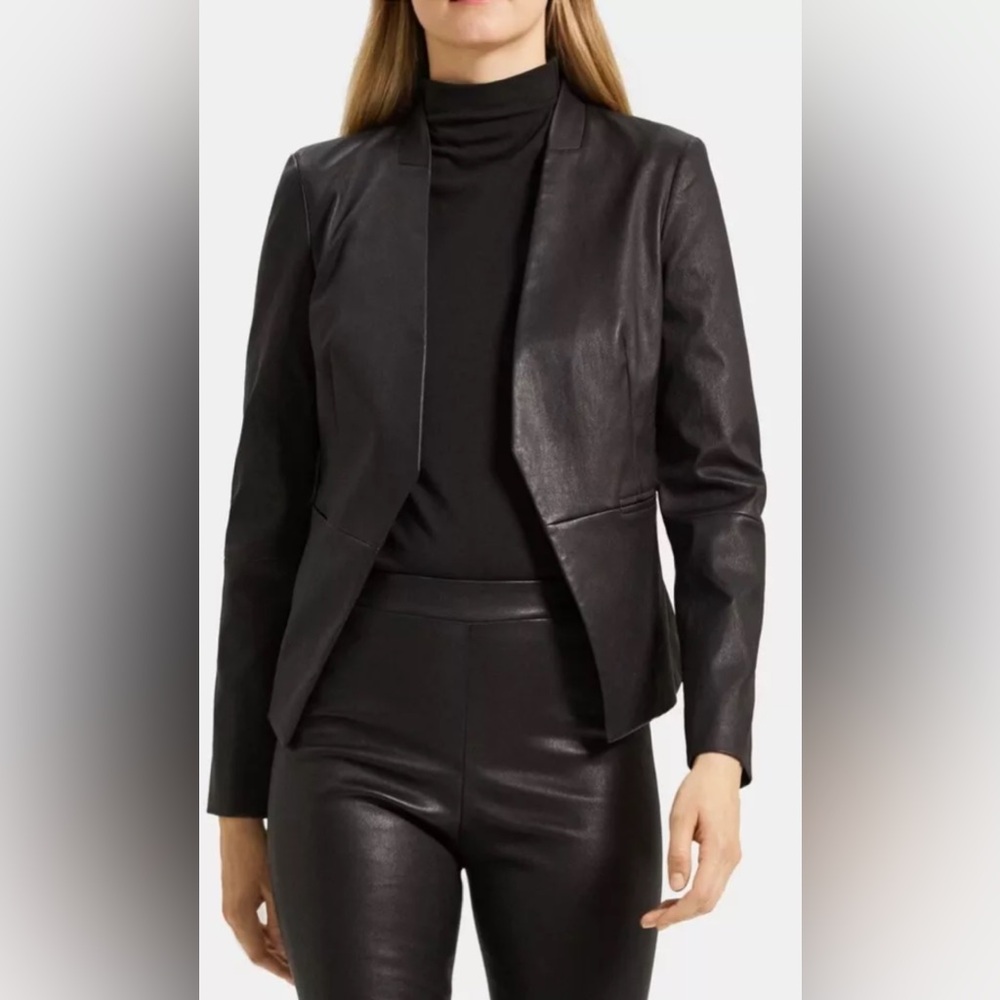 Theory Lanai Lamb Leather Black Blazer Jacket Classic Boho Chic Sz 2 NEW